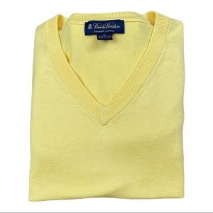 Brooks Brothers Sweater Vest Mens Extra Large XL Yellow V-Neck Cotton Pullover